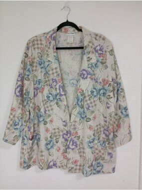Floral & Plaid Alice Stuart Womens Blazer Jacket X-Large USA